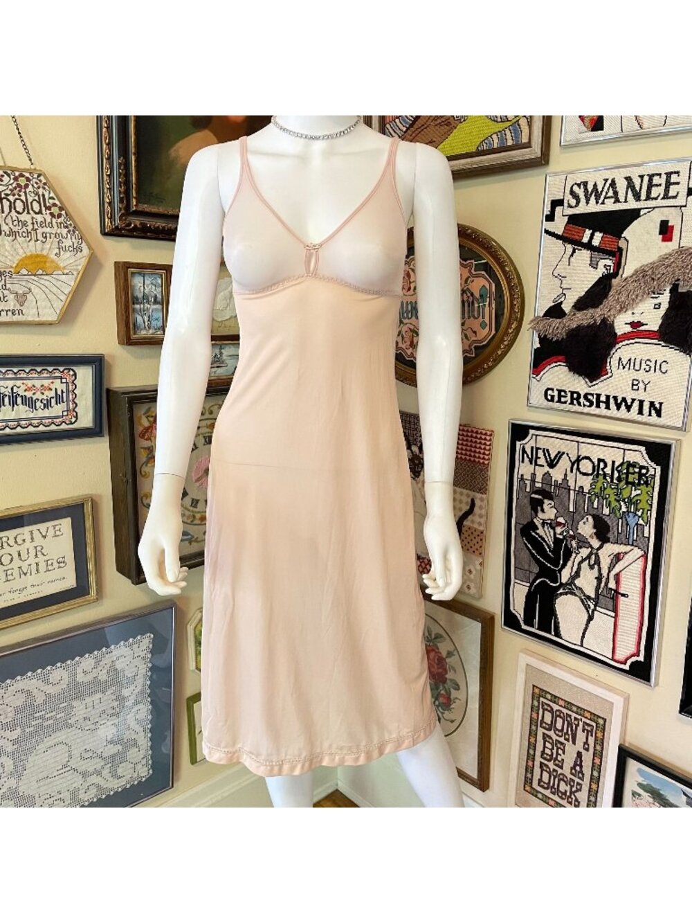 Vintage Formfit Rogers Beige Bra Top Knee Length Full Slip Size 32 Tall